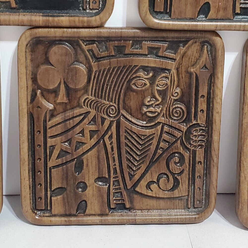 Vintage Playing Card Coasters Set x 5 Matina Decor MCM - Rubber Feel king Clubs